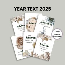 2025 year text printable cards with animal design. Set of 6 cards.
